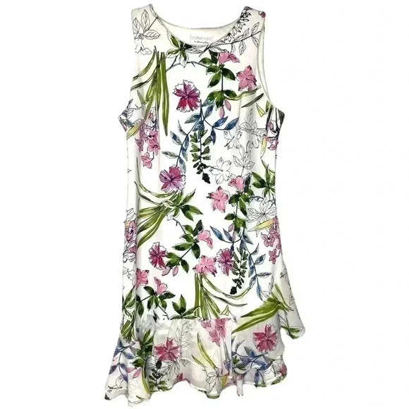 Signature by Robbie Bee White Floral Botanical Boho Ruffled Flutter Dress - Picture 1 of 7